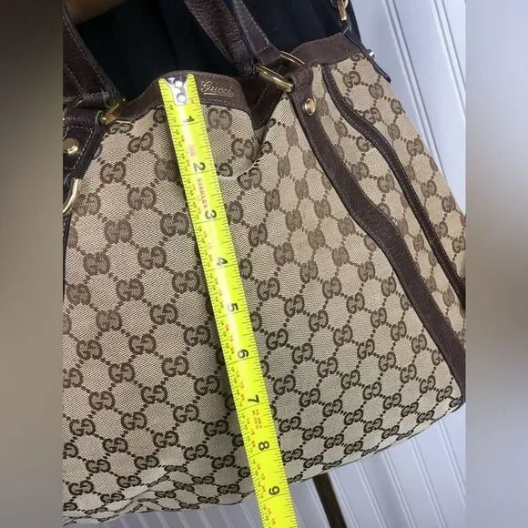 GUCCI Abbey Monogram Oversized Tan Canvas & Brown Leather Crossbody Shoulder Bag - Picture 13 of 17